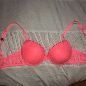 Pink/coral lace push-up bra